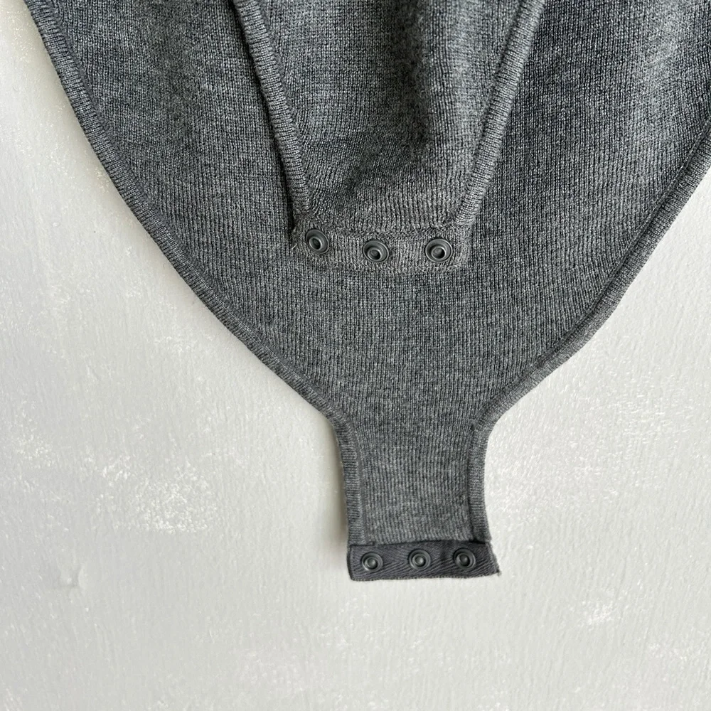 ADAY size M Like a Glove bodysuit high neck short sleeve gray merino wool blend - Picture 10 of 11